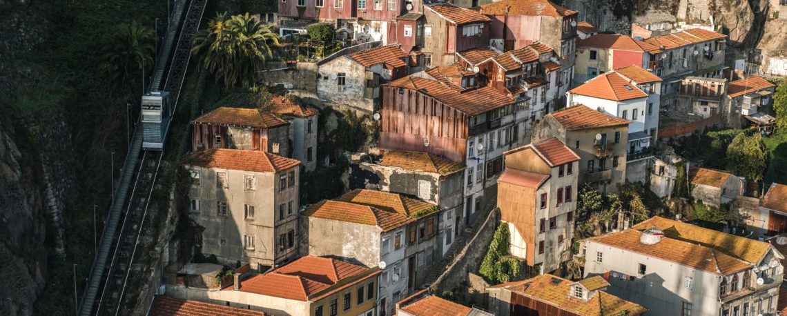 Houses in Porto next to a wall
